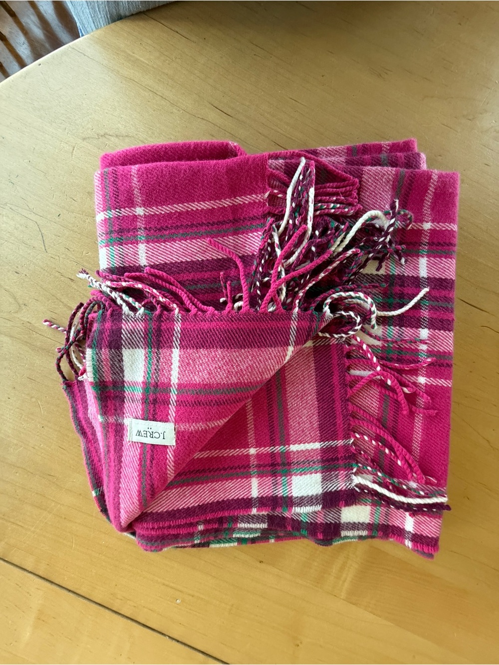 J. Crew Hot Pink Plaid Fringed Scarf - EUC